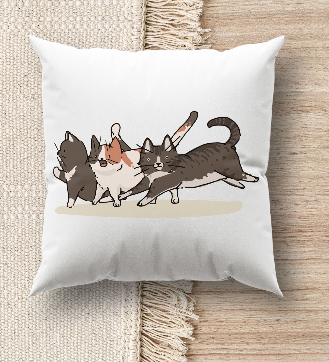 BK Gift Kedi Tasarımlı Beyaz Kırlent Yastık, Ev Hediyesi, Ev Dekorasyonu, Dekoratif Hediye-11