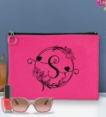 BK Gİft Kişiye Özel Harfli Astarlı Fuşya Portföy Çanta 30x21cm, Baskılı El Çantası, Organizer Çanta