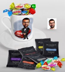 Kişiye Özel Bay Patron Karikatürlü Türk Kahvesi Fincanı Selamlique Karışık Türk Kahvesi ve Haribo Şeker Hediye Seti-1