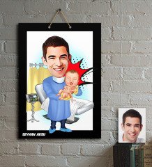 Kişiye Özel Bay Ebe Karikatür Ahşap Tablo - 1
