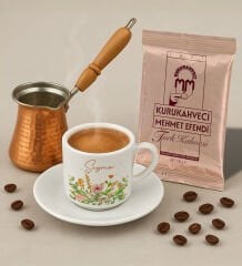 BK Gift Kişiye Özel İsimli Çiçek Tasarımlı Türk Kahvesi Fincanı & Bakır Cezve & Türk Kahvesi Seti-3, Arkadaş Hediye, Sevgiliye Hediye