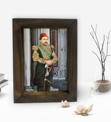 BK Gift Sultan II Abdülhamid Han Tasarımlı Dekoratif Doğal Masif Ahşap Çerçeve 15x20cm-1