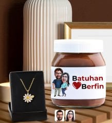 BK Gift Sevgiliye Özel İsimli Papatya Kolye ve Karikatürlü Nutella 400gr. Hediye Seti, Sevgililer Günü Hediye, Doğum Günü Hediyesi, Sevgiliye Hediye-4