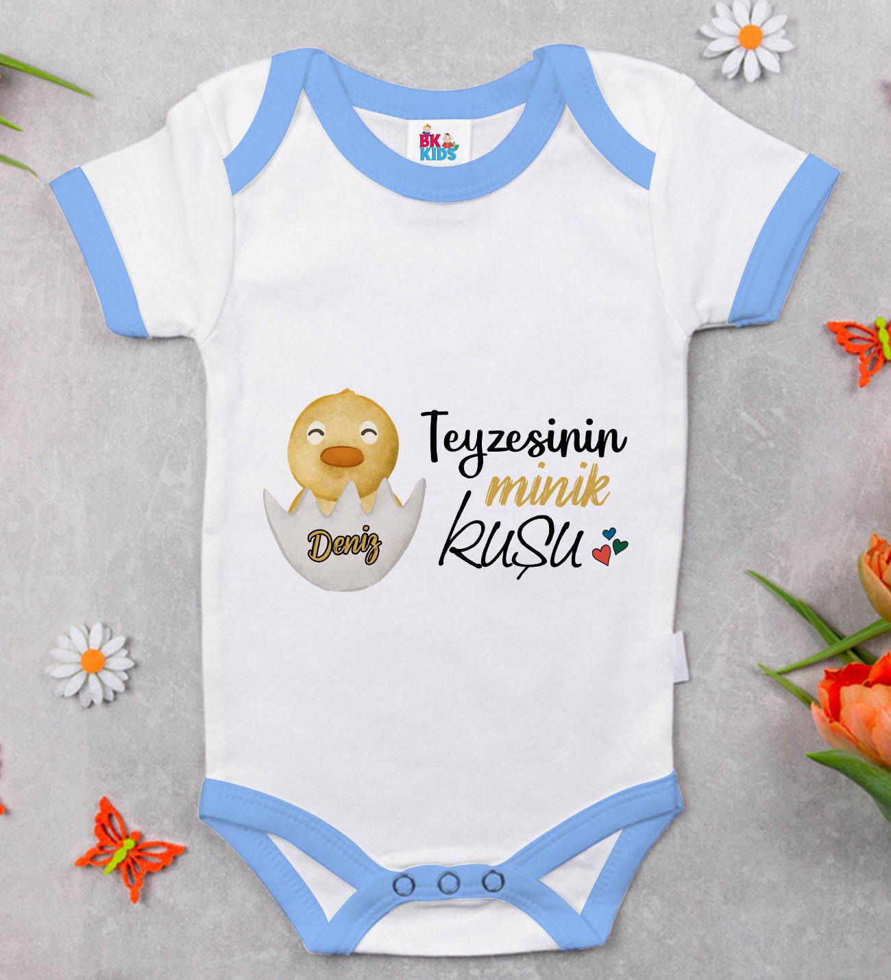 BK Kids Kişiye Özel Mavi Bebek Body Zıbın - Model 78