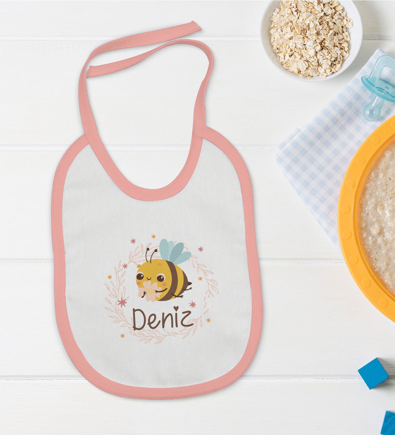 BK Kids Kişiye Özel Pembe Bebek Mama Önlüğü - Model 162