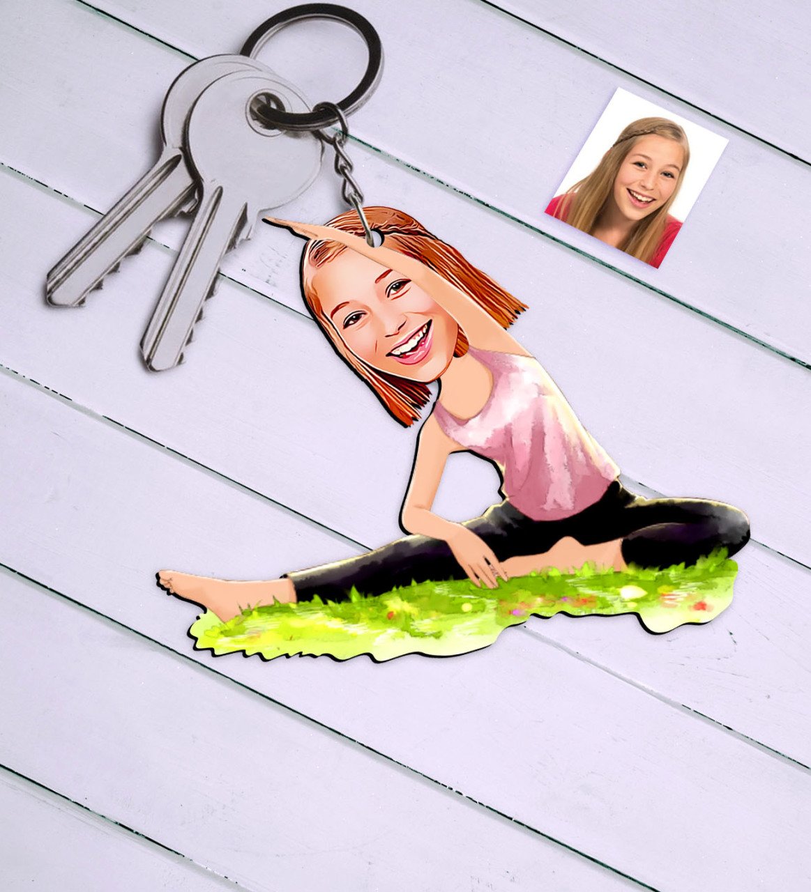 Kişiye Özel Bayan Yoga Temalı Karikatür Anahtarlık - 1