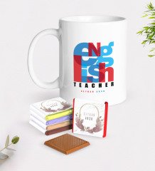Kişiye Özel İngilizce Öğretmeni Beyaz Kupa ve Çikolata Hediye Seti-10