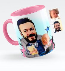 Kişiye Özel Baba Oğul Karikatürlü Pembe Kupa Bardak - 1