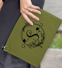 BK Gİft Kişiye Özel Harfli Astarlı Yeşil Portföy Çanta 30x21cm, Baskılı El Çantası, Organizer Çanta