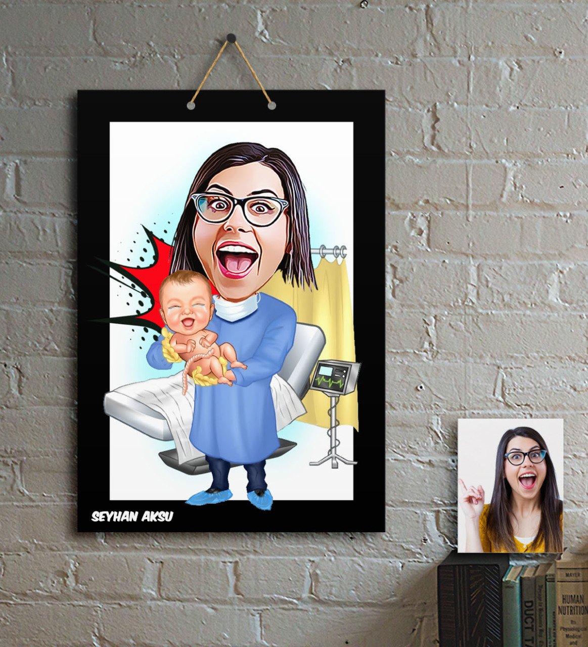 Kişiye Özel Bayan Ebe Karikatür Ahşap Tablo - 1