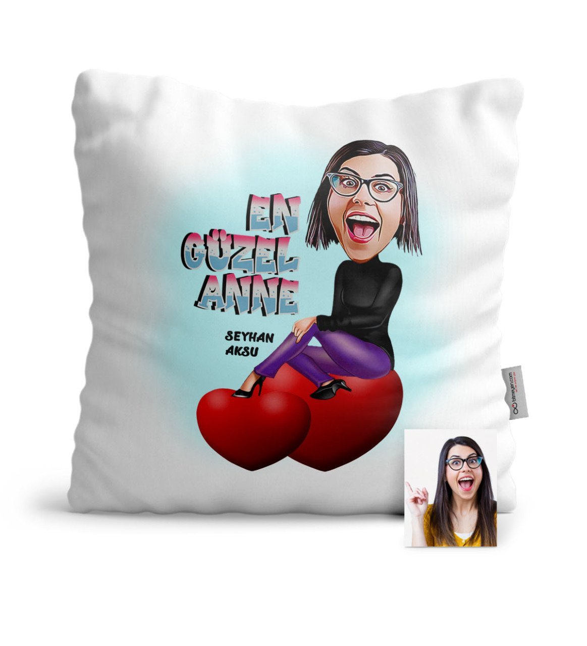 Kişiye Özel En Güzel Anne Karikatür Saten Yastık