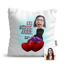 Kişiye Özel En Güzel Anne Karikatür Saten Yastık