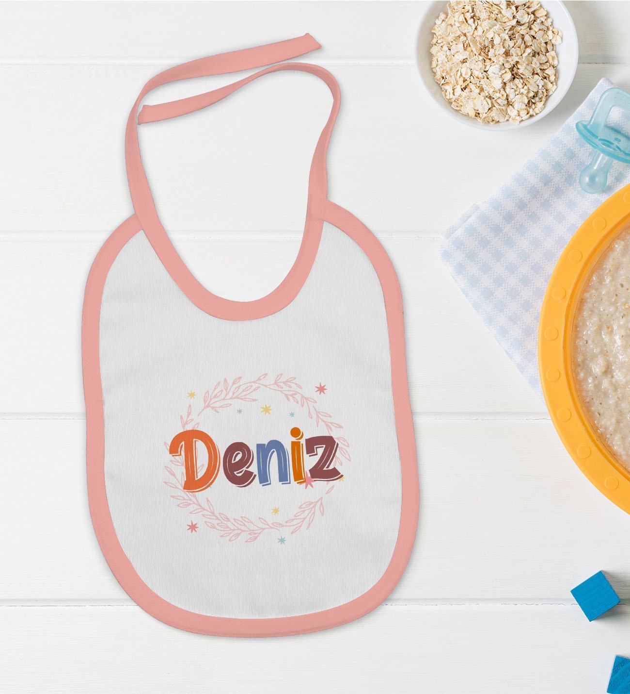BK Kids Kişiye Özel Pembe Bebek Mama Önlüğü - Model 163