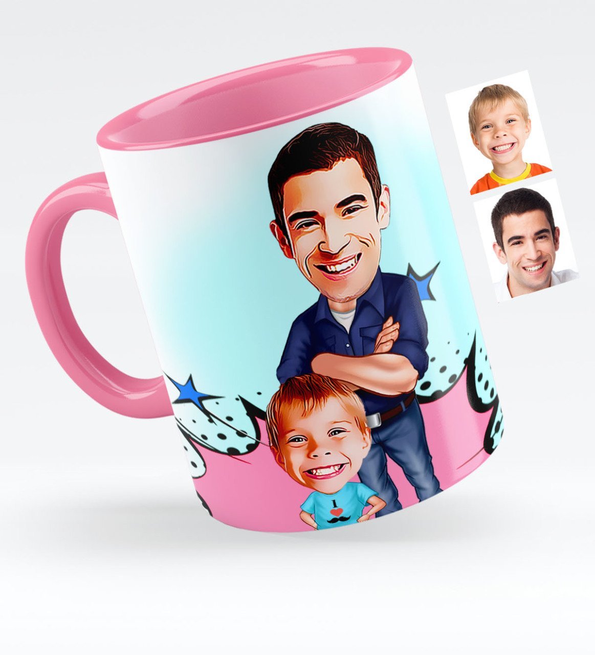 Kişiye Özel Baba Oğul Karikatürlü Pembe Kupa Bardak - 2