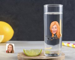 Kişiye Özel Renkli Baskılı Kadın Yüz Karikatürlü Vodka Bardağı-1