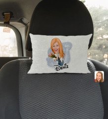Kişiye Özel İsimli Kadın Karikatürlü Dikdörtgen Araç Koltuk Yastığı-13