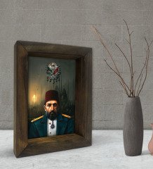 BK Gift Sultan II Abdülhamid Han Tasarımlı Dekoratif Doğal Masif Ahşap Çerçeve 15x20cm-3