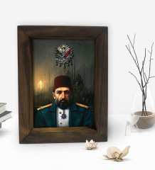 BK Gift Sultan II Abdülhamid Han Tasarımlı Dekoratif Doğal Masif Ahşap Çerçeve 15x20cm-3