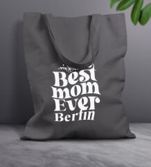 BK Gift Kişiye Özel İsimli Anneler Günü Tasarımlı Antrasit Kumaş Bez Çanta, Baskılı Omuz Çantası, Alışveriş Çantası, Anneler Günü Hediyesi, Anneye Hediye-1