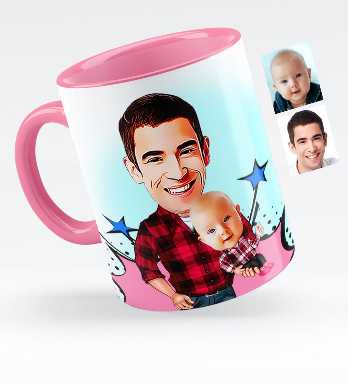 Kişiye Özel Baba Oğul Karikatürlü Pembe Kupa Bardak - 3
