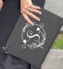 BK Gİft Kişiye Özel Harfli Astarlı Antrasit Portföy Çanta 30x21cm, Baskılı El Çantası, Organizer Çanta