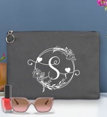 BK Gİft Kişiye Özel Harfli Astarlı Antrasit Portföy Çanta 30x21cm, Baskılı El Çantası, Organizer Çanta