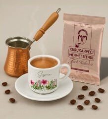 BK Gift Kişiye Özel İsimli Çiçek Tasarımlı Türk Kahvesi Fincanı & Bakır Cezve & Türk Kahvesi Seti-6, Arkadaş Hediye, Sevgiliye Hediye