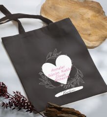 BK Gift Kişiye Özel İsimli Anneler Günü Tasarımlı Antrasit Kumaş Bez Çanta, Baskılı Omuz Çantası, Alışveriş Çantası, Anneler Günü Hediyesi, Anneye Hediye-2