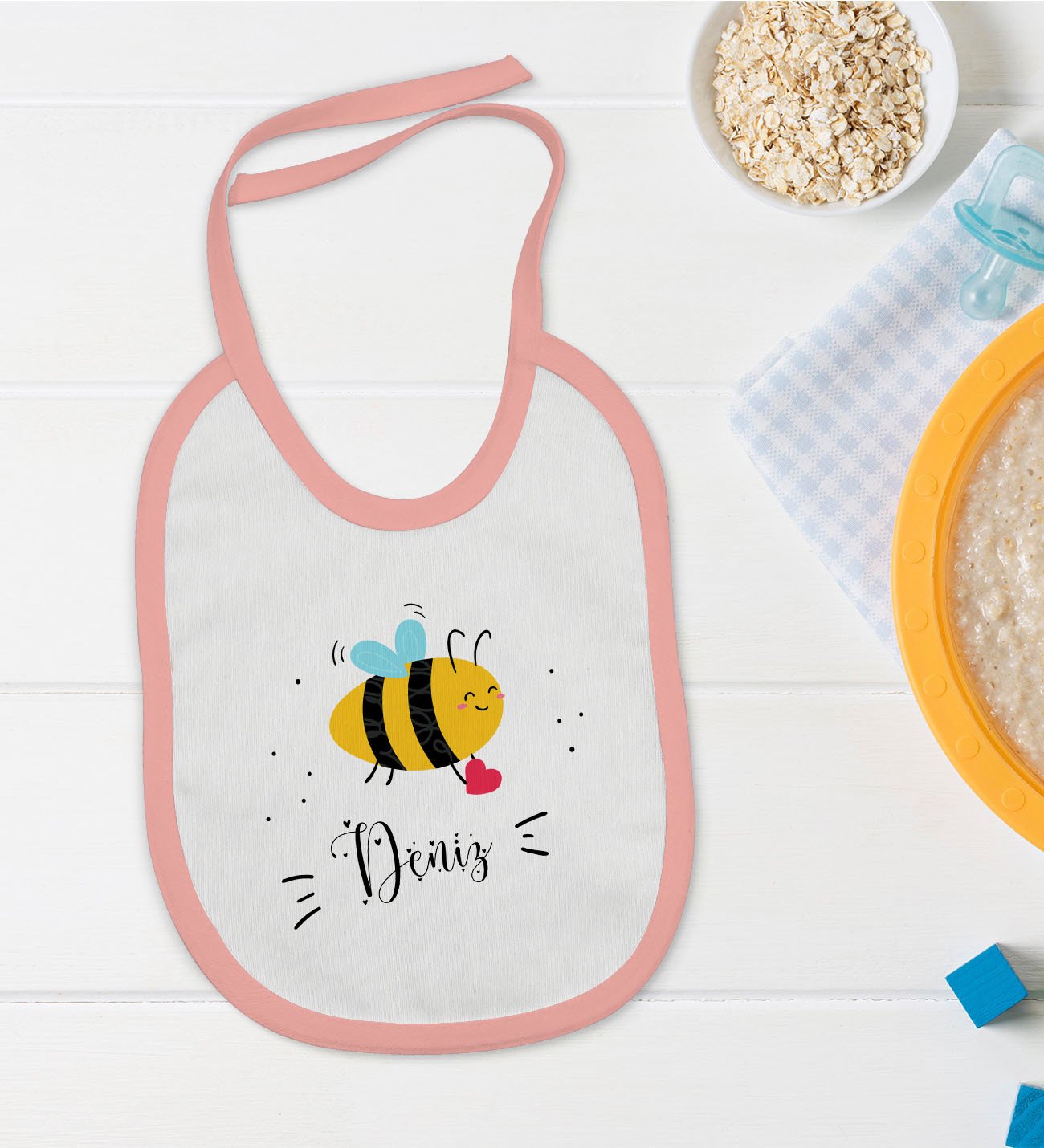 BK Kids Kişiye Özel Pembe Bebek Mama Önlüğü - Model 165