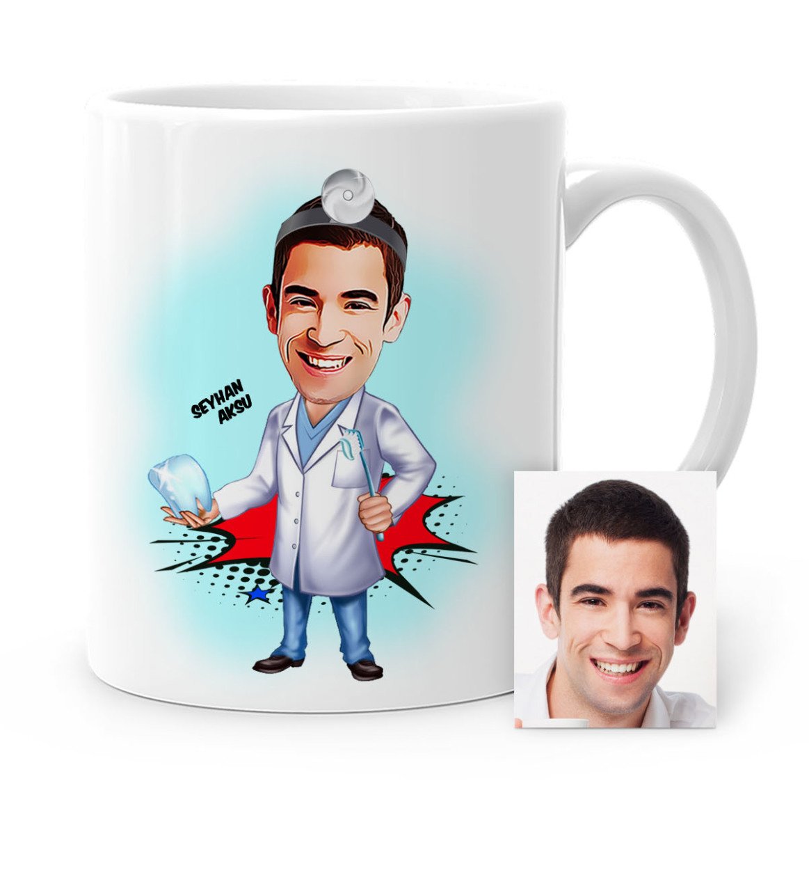 Kişiye Özel Bay Diş Hekimi Karikatür Beyaz Kupa Bardak - 3