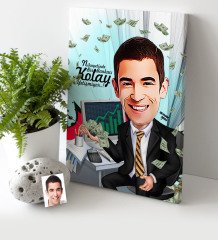 Kişiye Özel Bay Bankacı Karikatür Kanvas Tablo (30 x 50 cm.) 1