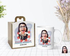 Kişiye Özel Ahşap Kutuda Anneler Günü Temalı Melek Annem Karikatürlü Beyaz Kupa Bardak-1