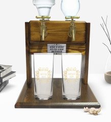 Kişiye Özel Renkli Baskılı İsimli İkili Rakı Bardağı ve Çift Musluklu Doğal Ahşap Rakı Standı-18
