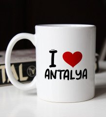 BK Gift I Love Antalya Tasarımlı Beyaz Kupa Bardak