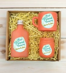 BK Gift Kişiye Özel İsimli DTF Best Friend Temalı Somon Kahve Fincanı & Kolonya & Mum Hediye Seti-2, Arkadaşa Hediye, Doğum Günü Hediyesi