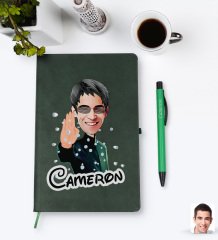 Kişiye Özel Matrix Neo Karikatürlü Yeşil Termo Deri Defter Kalem Seti Model 1
