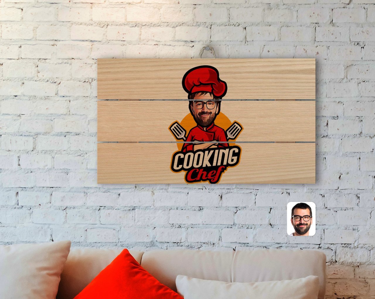 Kişiye Özel Erkek Chef Karikatürlü Otantik Ahşap Palet Tablo-11