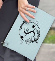 BK Gİft Kişiye Özel Harfli Astarlı Açık Mavi Portföy Çanta 30x21cm, Baskılı El Çantası, Organizer Çanta