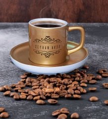 BK Gift Kişiye Özel İsimli Mat Altın Yaldız Renk Türk Kahvesi Fincanı-9 Renkli Türk Kahvesi Fincanı