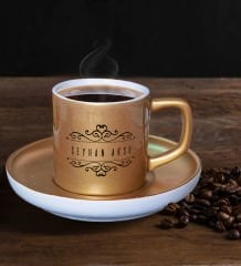 BK Gift Kişiye Özel İsimli Mat Altın Yaldız Renk Türk Kahvesi Fincanı-9 Renkli Türk Kahvesi Fincanı