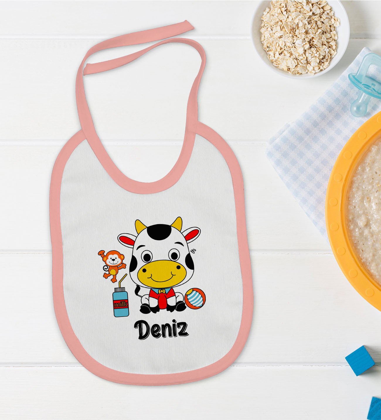BK Kids Kişiye Özel Pembe Bebek Mama Önlüğü - Model 167