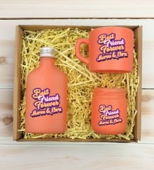 BK Gift Kişiye Özel İsimli DTF Best Friend Temalı Somon Kahve Fincanı & Kolonya & Mum Hediye Seti-3, Arkadaşa Hediye, Doğum Günü Hediyesi