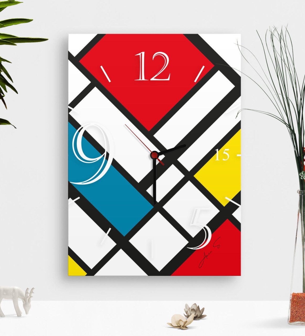 Kişiye Özel Mondrian Ahşap Tablo Duvar Saati-3