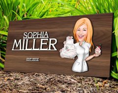 BK Gift Kişiye Özel Kadın Aşçı Karikatürlü Kabartma Tasarım Antik Ceviz Ahşap Tabela-3, Dekoratif Tabela, Rustik Ev Dekorasyonu