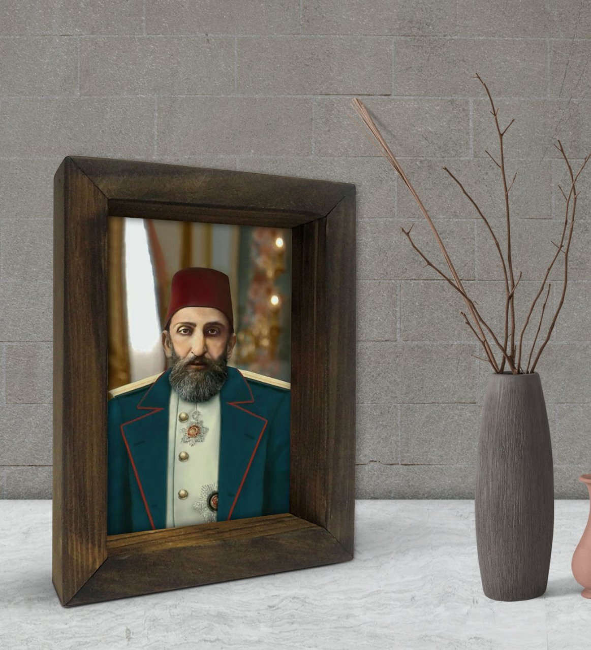 BK Gift Sultan II Abdülhamid Han Tasarımlı Dekoratif Doğal Masif Ahşap Çerçeve 15x20cm-7