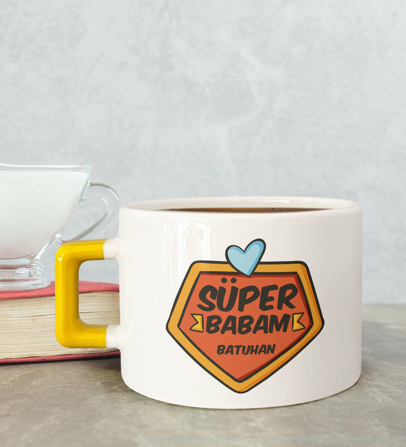 BK Gift Kişiye Özel Babalar Günü Tasarımlı Sarı Kulplu Çay & Kahve Fincanı-7, Babaya Hediye, Babalar Günü Hediyesi