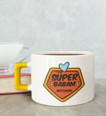 BK Gift Kişiye Özel Babalar Günü Tasarımlı Sarı Kulplu Çay & Kahve Fincanı-7, Babaya Hediye, Babalar Günü Hediyesi