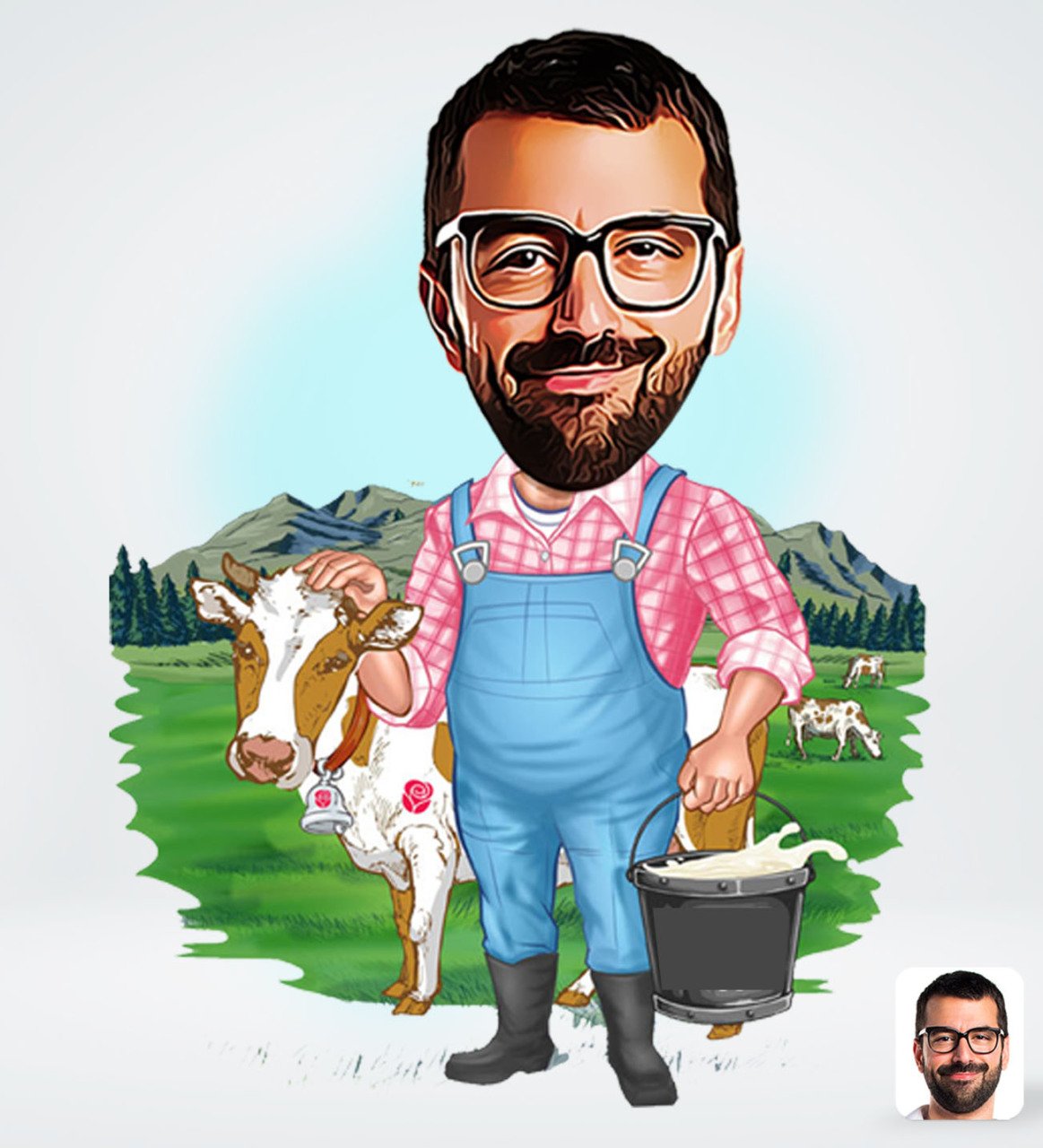 Kişiye Özel Erkek Çiftçi Karikatürlü Sosyal Medya Dijital Profil Fotoğrafı - Model 1