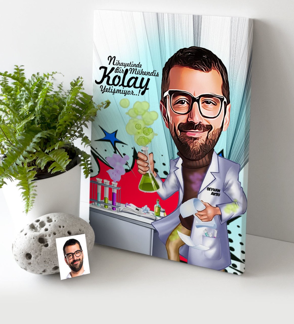 Kişiye Özel Bay Kimya Mühendisi Karikatür Kanvas Tablo (30 x 50 cm.) 1