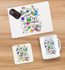 BK Gift Kişiye Özel İsimli Öğretmenler Günü Tasarımlı Kupa, Bardak Altlığı ve Mousepad Hediye Seti - 15, Öğretmene Hediye, Öğretmenler Günü